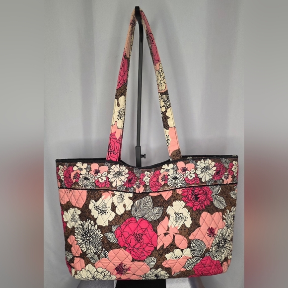 Vera Bradley Large Tote Bag In The "Mocha Rouge" Retired Pattern - Picture 3 of 8